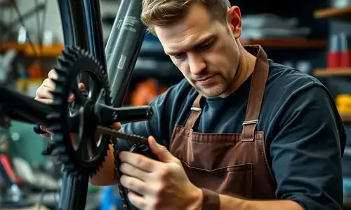 Mechanic working on bicycle components